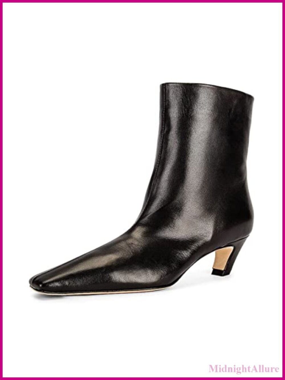 Faux Leather Square Toe Kitten Heel Ankle Booties Pull On
